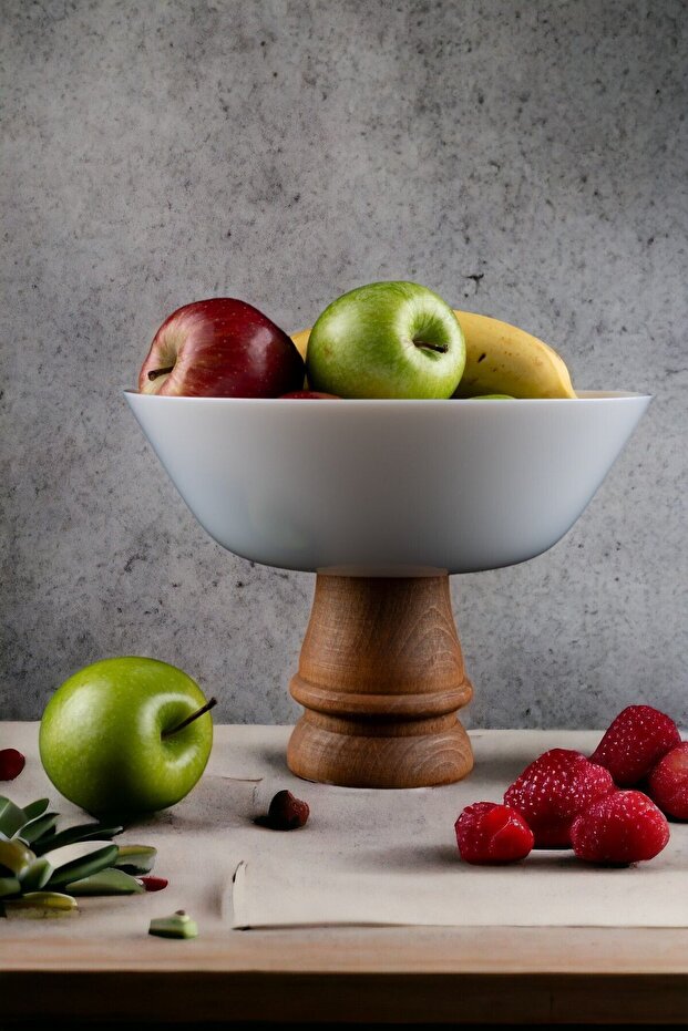 Stella Wooden Legged 23 cm Pit Presentation Plate, Fruit Bowl, Dessert Presentation, Snack Bowl, Bowl, Presentation Bowl