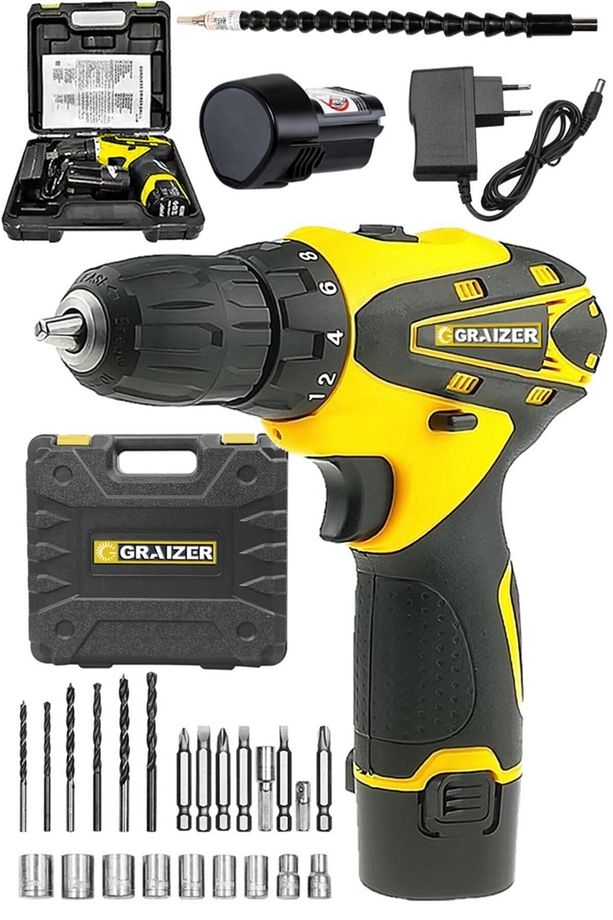 Alman 32 V Sjs Çift Metal Şanzuman Çift Akülü Şarjlı Vidalama Matkap + 24 Parça Set Sari Ar - 3