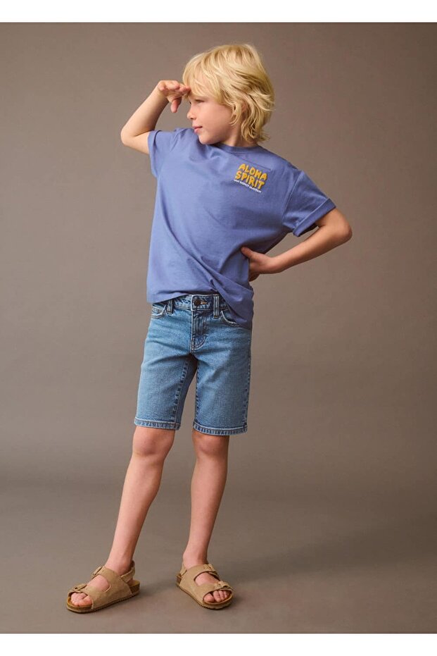 Pamuklu denim şort - 5