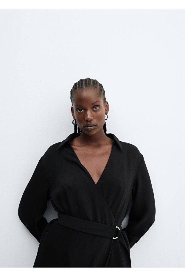 Düğmeli dökümlü elbise - 7