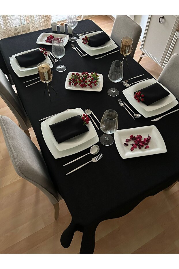 Black Polyester Linen Linen Tablecloth