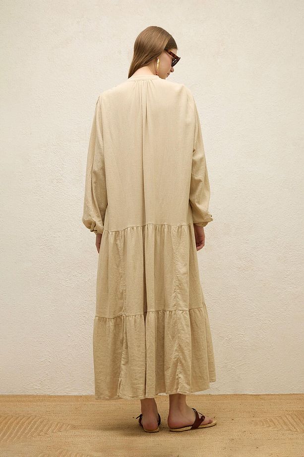 PAMUKLU OVERSIZE FORM ELBİSE BEJ - 8