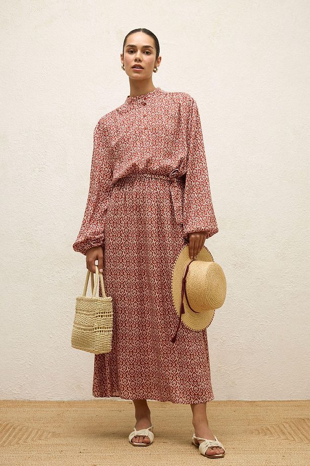 VİSKON DESENLİ ELBİSE BOHO - 3