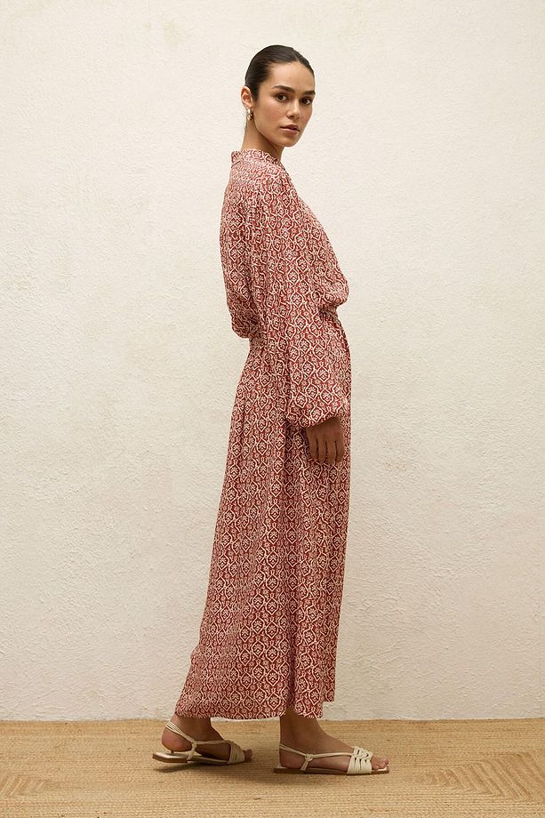 VİSKON DESENLİ ELBİSE BOHO - 4