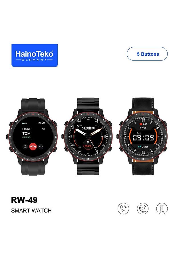 49 mm Haino Teko Germany RW-49 Akıllı Saat + 3 Kordon Siyah 1 Yıl Siyah Yok 100-200 mAh İthalatçı G - 2