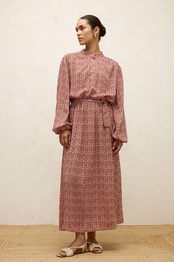 VİSKON DESENLİ ELBİSE BOHO - 5