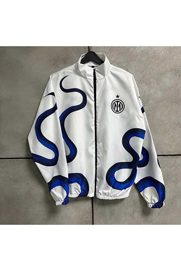 Snake Pattern White Oversized Unisex Parachute Raincoat/Jacket