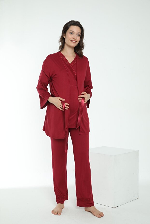 Maternity and Maternity Pajamas Set with Dressing Gown