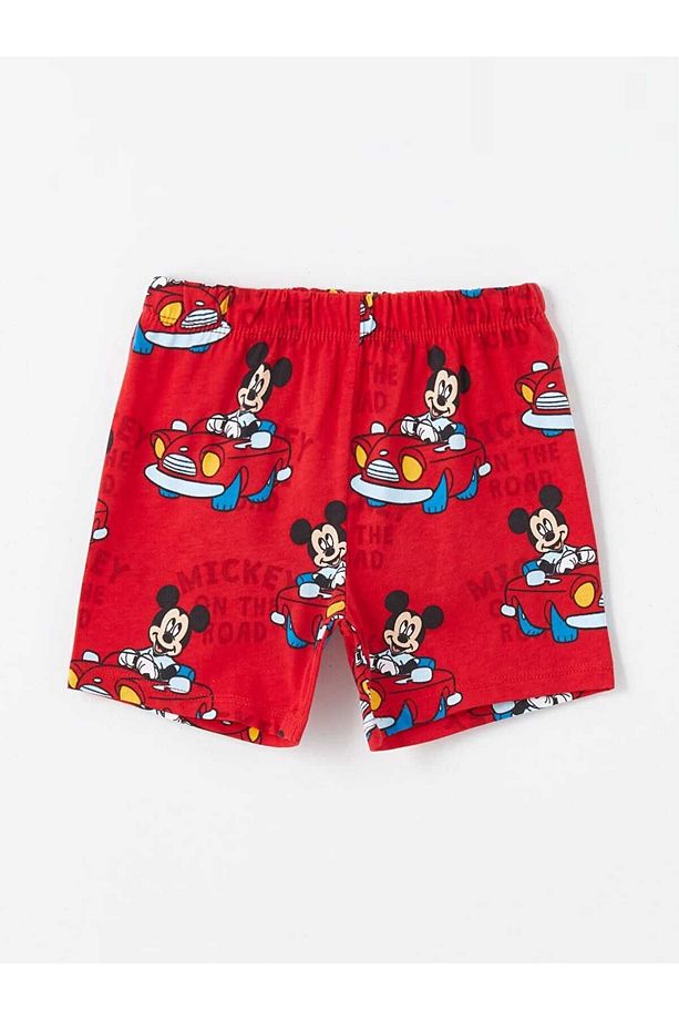 LCW baby Bisiklet Yaka Kısa Kollu Mickey Mouse Baskılı Erkek Bebek Şortlu Pijama Takımı - 3