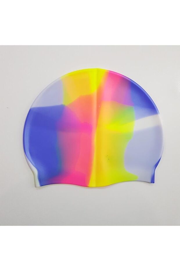 قبعة سباحة من السيليكون بنمط قوس قزح - 2