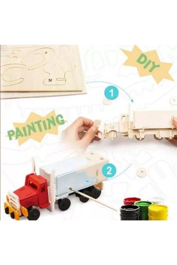 3d Ahşap Puzzle Tır 38 Parça Kendin Yap Kit (dıy, Yapboz, Boyanabilir) - 3