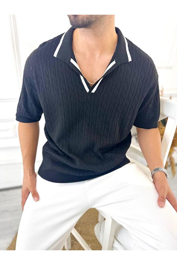 Polo Neck Oversize Cotton T-Shirt - Anti-Sweat and Soft Texture