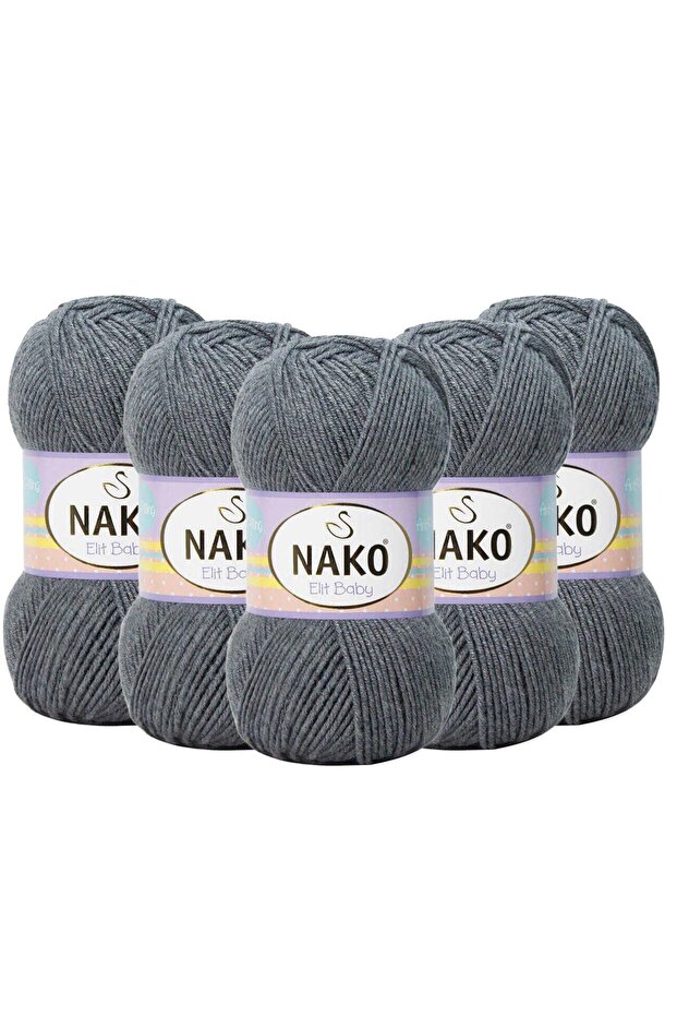 5 Pieces Nako Elit Baby Anti Pilling Hand Knitting Yarn - 790 Smoked