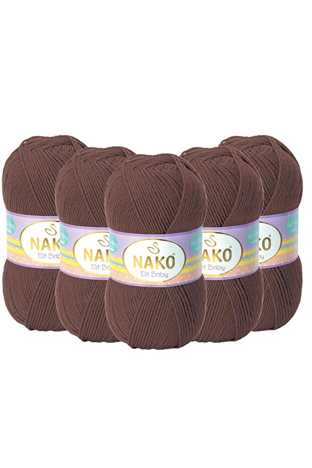 5 Pieces Nako Elit Baby Anti Pilling Hand Knitting Yarn - 4367 Brown