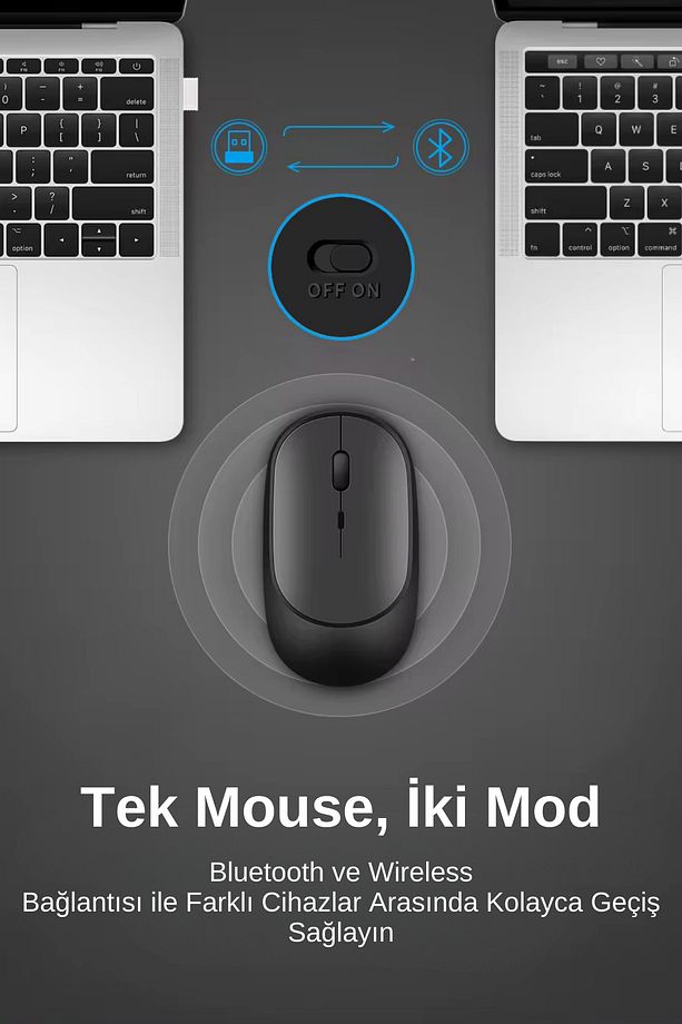 Kablosuz Mouse Wireless ve 2.4g Bluetooth Sessiz Mouse Uzun Şarj Süresine Sahip ve DPI Ayarlı - 4