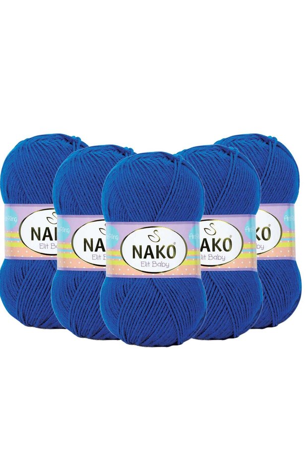5 Pieces Nako Elit Baby Anti Pilling Hand Knitting Yarn - 10346 Cobalt Blue