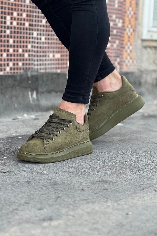 B096 Bağcıklı Ortopedik Taban Süet Erkek Sneaker Günlük Ayakkabı HT Haki - 3