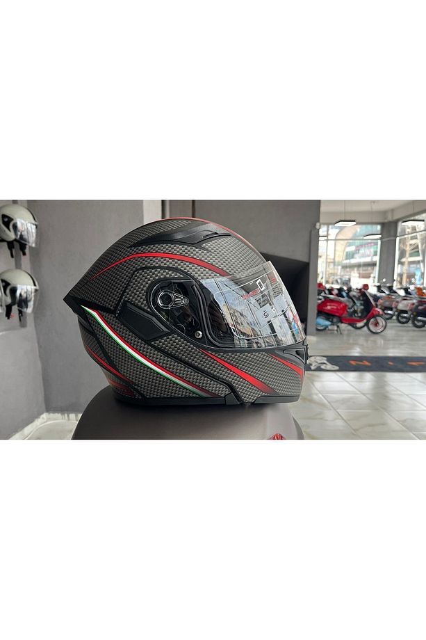 Jk 902 Mat Siyah-orange Güneş Vizörlü Çene Açılır Kask - 2