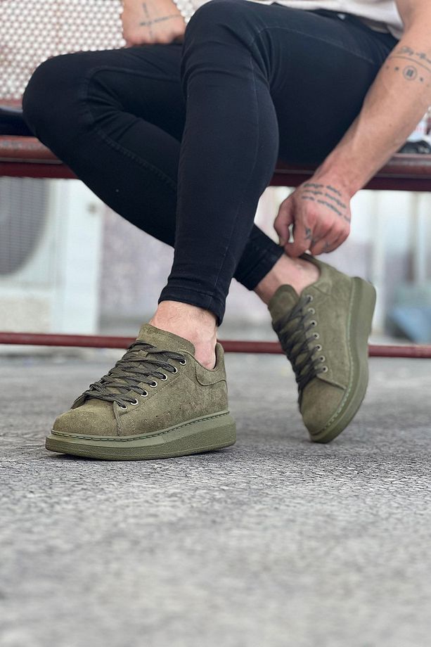 B096 Bağcıklı Ortopedik Taban Süet Erkek Sneaker Günlük Ayakkabı HT Haki - 2