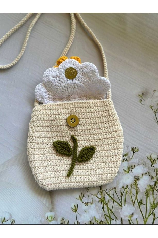 Papatya Model Handmade % 100 Cotton Manyetik Mıknatıslı Çocuk Çantası - 2