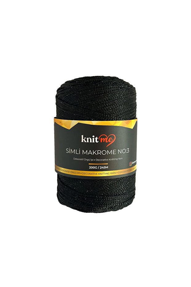 3 Mm Polyester Simli Makrome 200 gr El Örgü Ipi Siyah - 1