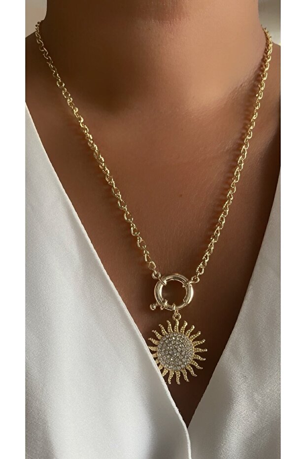 Zircon Stone Long Sun Necklace