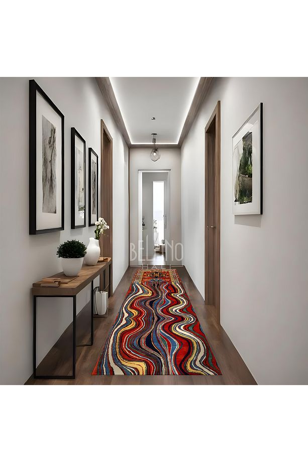 Yıkanabilir Kaymaz Taban Halı Pamuk Kilim Dalgalı Fırça Desenli Salon,Mutfak Halısı ve Yolluk - 3