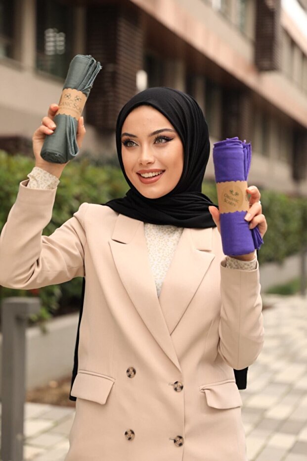 Hijab Combed Cotton Shawl Hijab Model - Black TYC00355923686