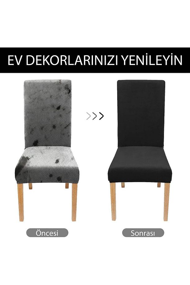 Kaliteli Likralı Kadife Sandalye Örtüsü Sandalye Kılıfı Mutfak Sandalye Örtüsü Sandalye Koruma Tekli - 6