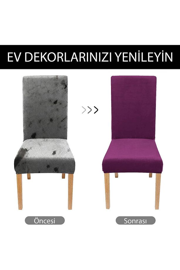 Kaliteli Likralı Kadife Sandalye Örtüsü Sandalye Kılıfı Mutfak Sandalye Örtüsü Sandalye Koruma 4lü - 4