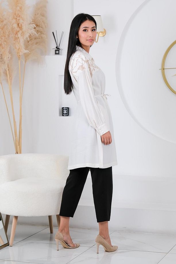 Massimo donna çiçek detaylı tunik ekru s-24-281 - 2
