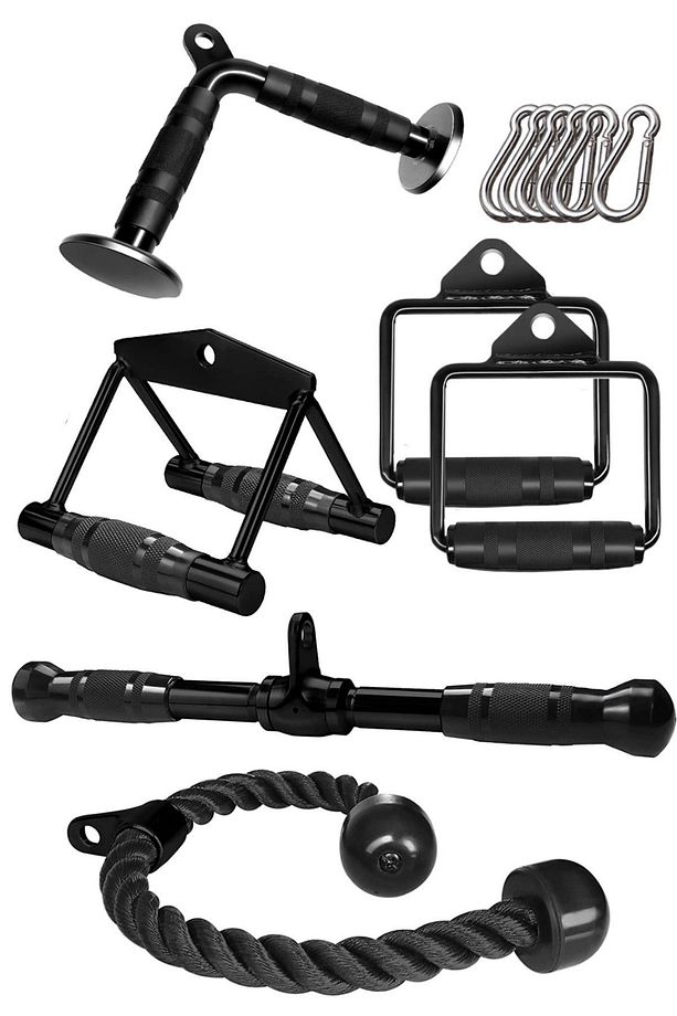 6'li Fitness Aparat Seti - Lat Pushdown - V Bar - Rowing Bar - Triceps Bar - Triceps Halatı - 1
