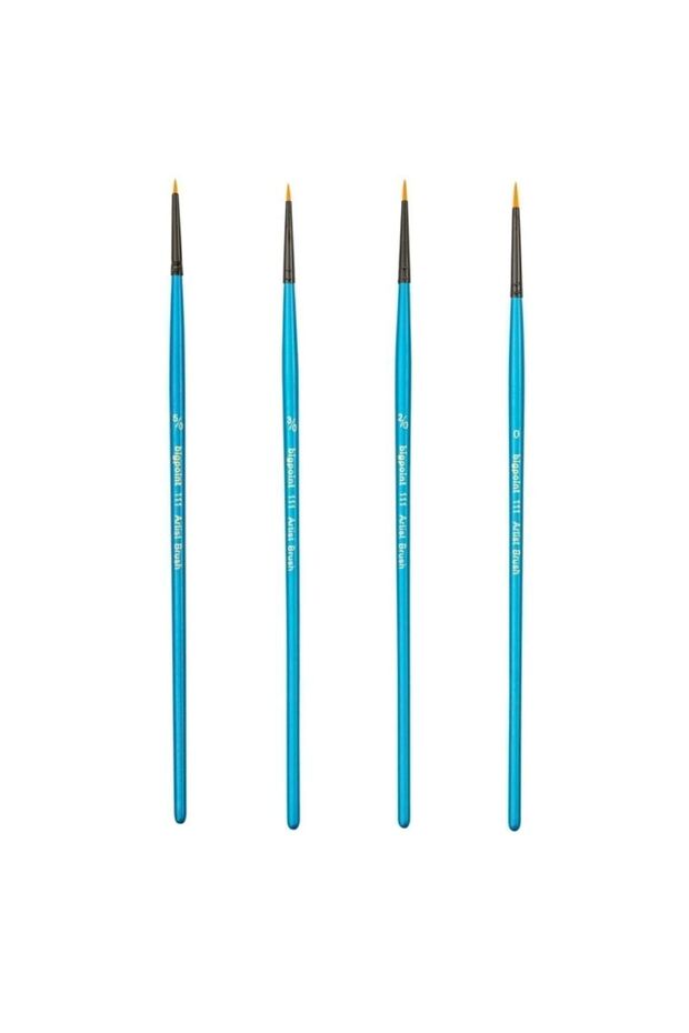 Fine Point Brush Set for Detail - BigPoint 111 Series Golden Synthetic Bristle Round Brush 4 Pieces
