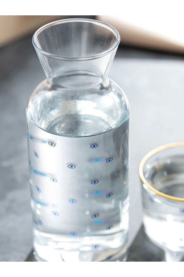Göz Baskılı Bardak Kapaklı Cam Karaf Sürahi 700 Ml - 4