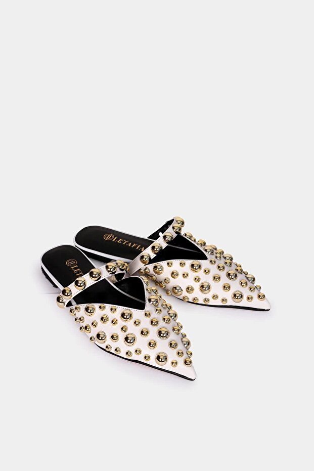 White Lori Women's Slippers with Gold Drops
