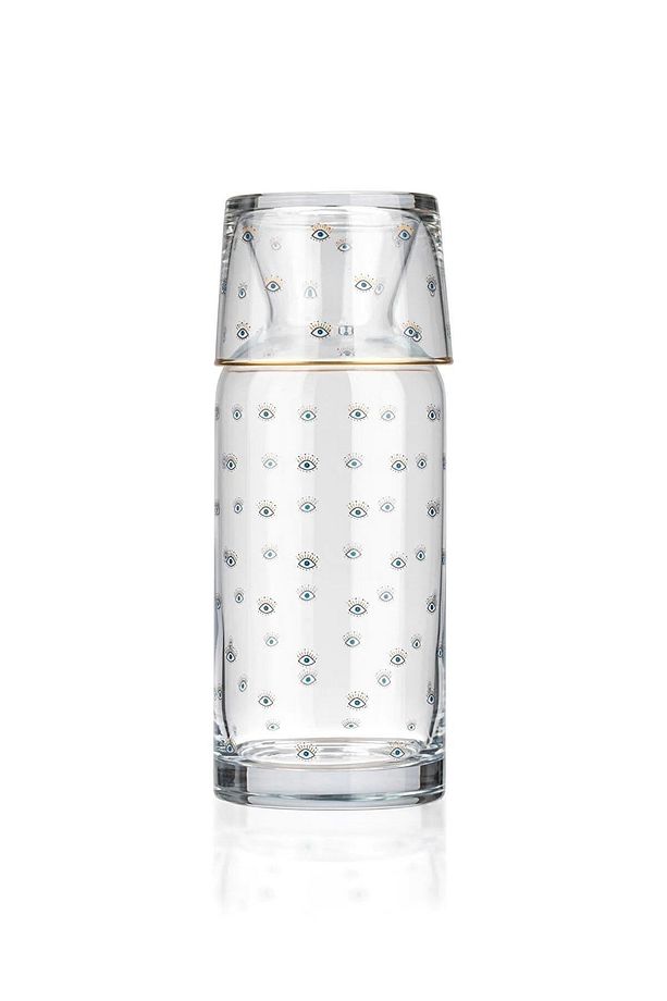 Göz Baskılı Bardak Kapaklı Cam Karaf Sürahi 700 Ml - 5