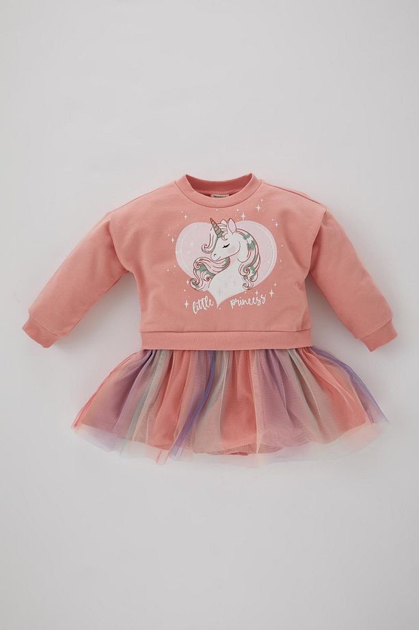 Kız Bebek Unicorn Baskılı Uzun Kollu Elbise B3530a523wn - 1