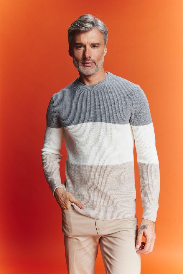 Standard Fit Striped Crew Neck Knitwear Sweater B2394Ax23Wn