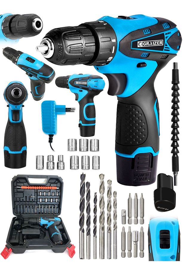 Alman Titan 32 V Sjs Çift Metal Şanzuman Çift Akülü Şarjlı Vidalama Matkap + 24 Parça Set Mavi Ar - 1
