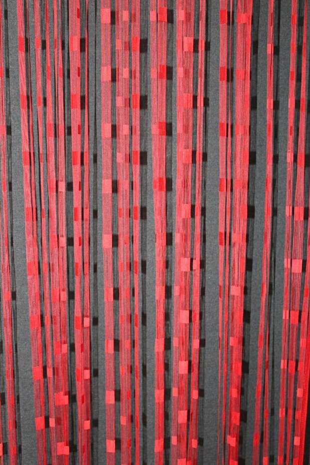 İp Perde Kırmızı Desenli - 3