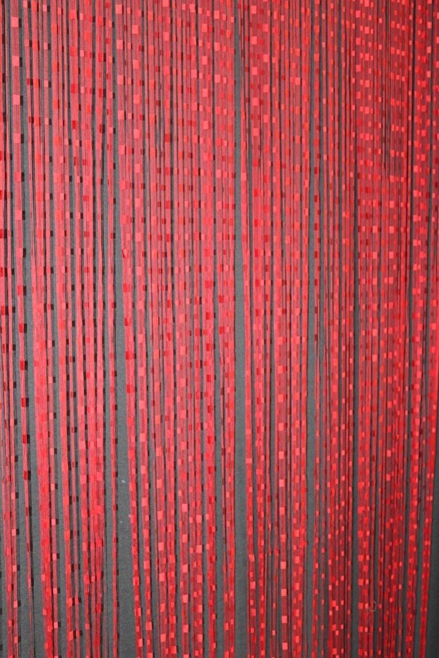 İp Perde Kırmızı Desenli - 2