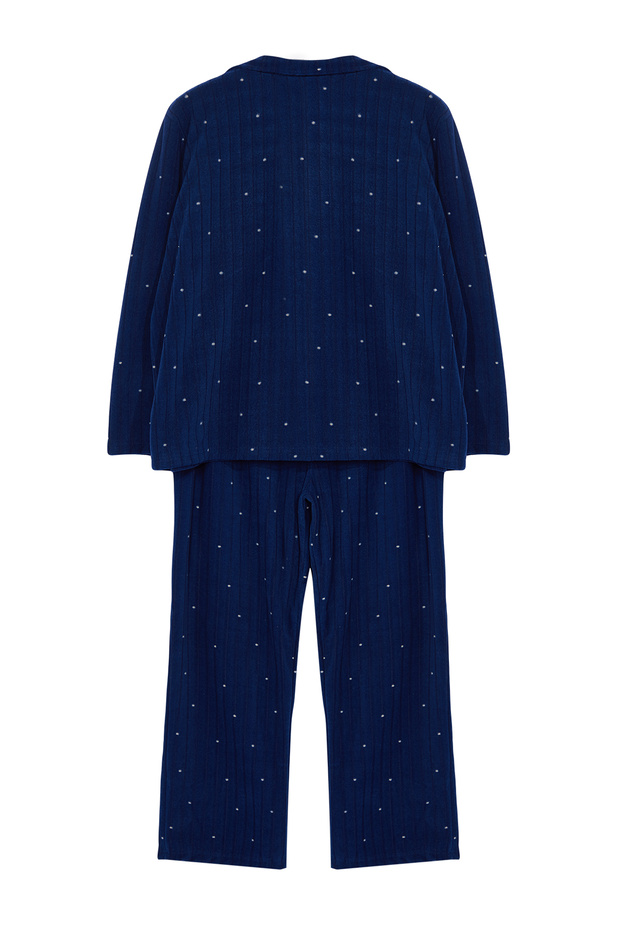 Lacivert Puantiyeli Gömlek Yaka Örme Pijama Takımı TBBAW25AI00035 - 6