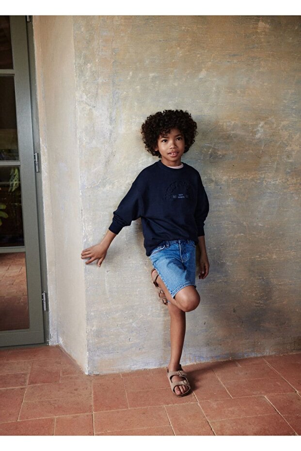 Pamuklu denim şort - 4