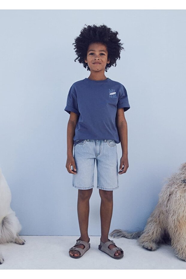 Pamuklu denim şort - 1