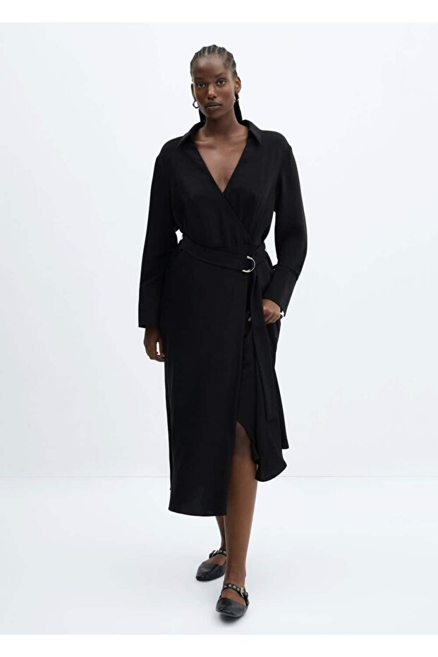 Düğmeli dökümlü elbise - 6