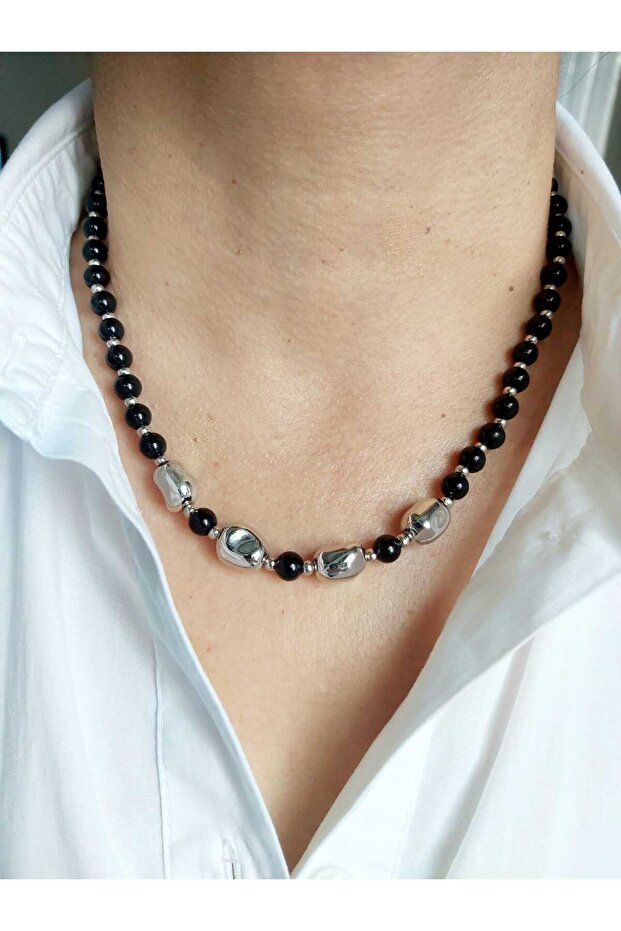 Silver-Colored Pressed Metal Design Necklace