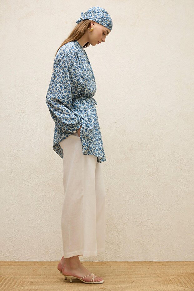 Rose Blue Viscose Patterned Tunic - 7