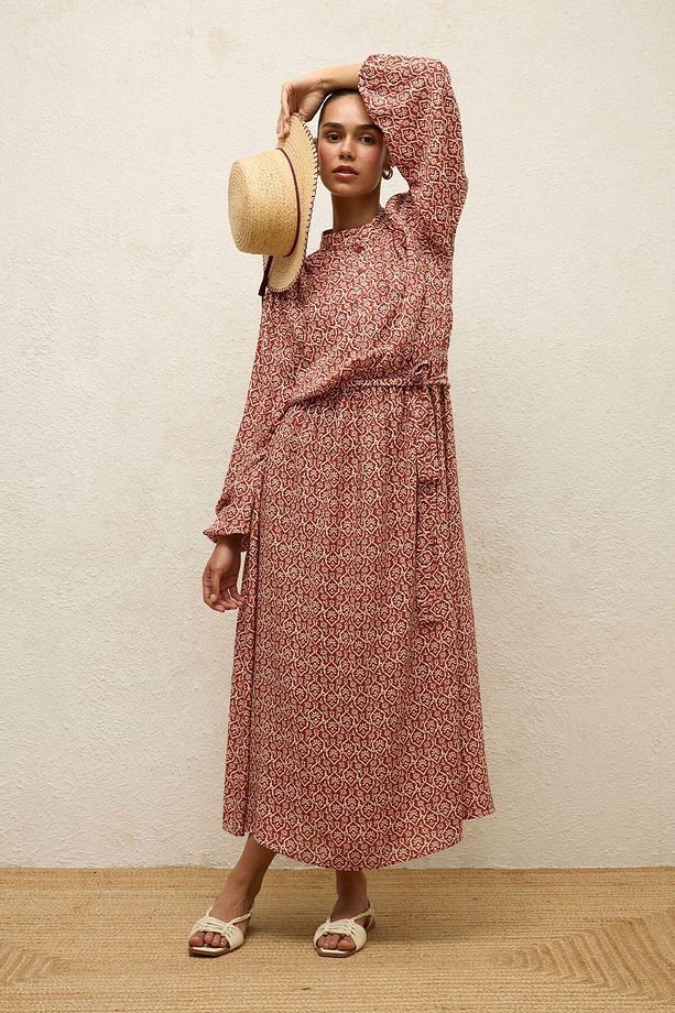 VİSKON DESENLİ ELBİSE BOHO - 1