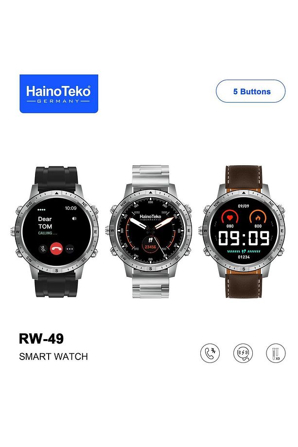 49 mm Haino Teko Germany RW-49 Akıllı Saat + 3 Kordon Siyah 1 Yıl Siyah Yok 100-200 mAh İthalatçı G - 4