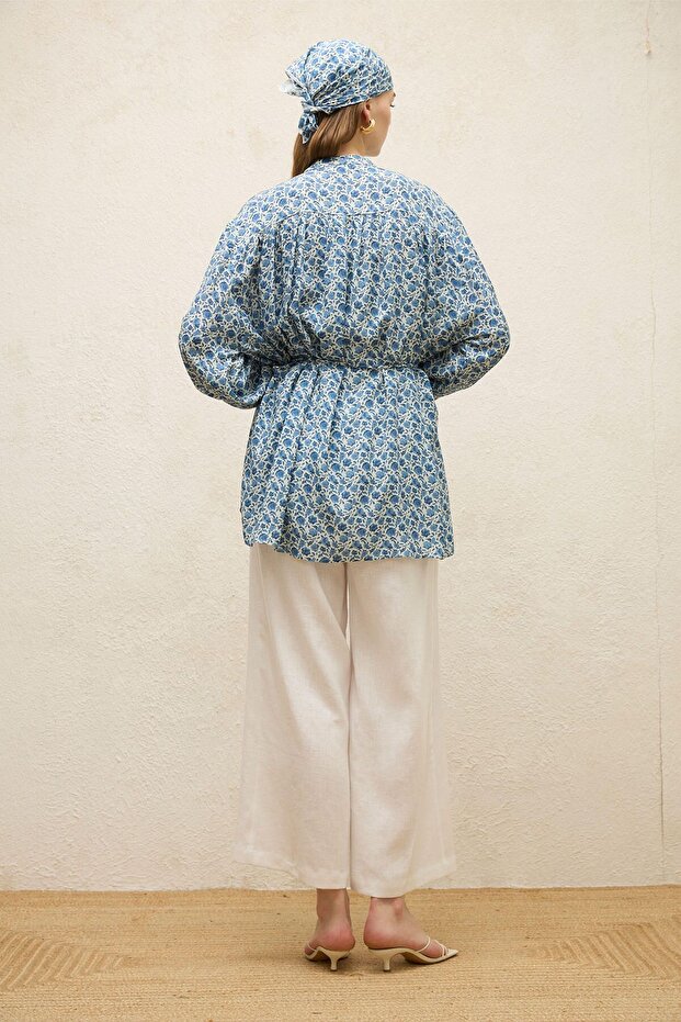 Rose Blue Viscose Patterned Tunic - 8